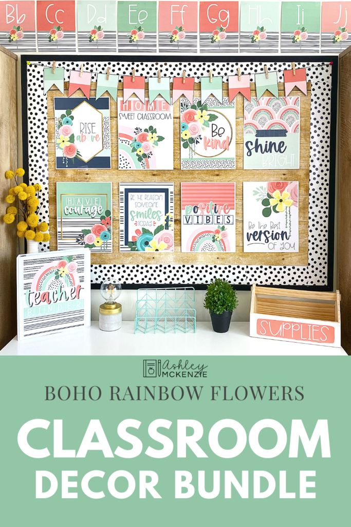 boho rainbow flowers classroom decor for teachers