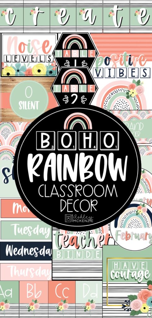 Boho Rainbow Flowers Classroom Decor