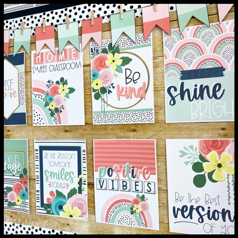 Boho Rainbow flowers Motivational classroom Posters for classroom bulletin board