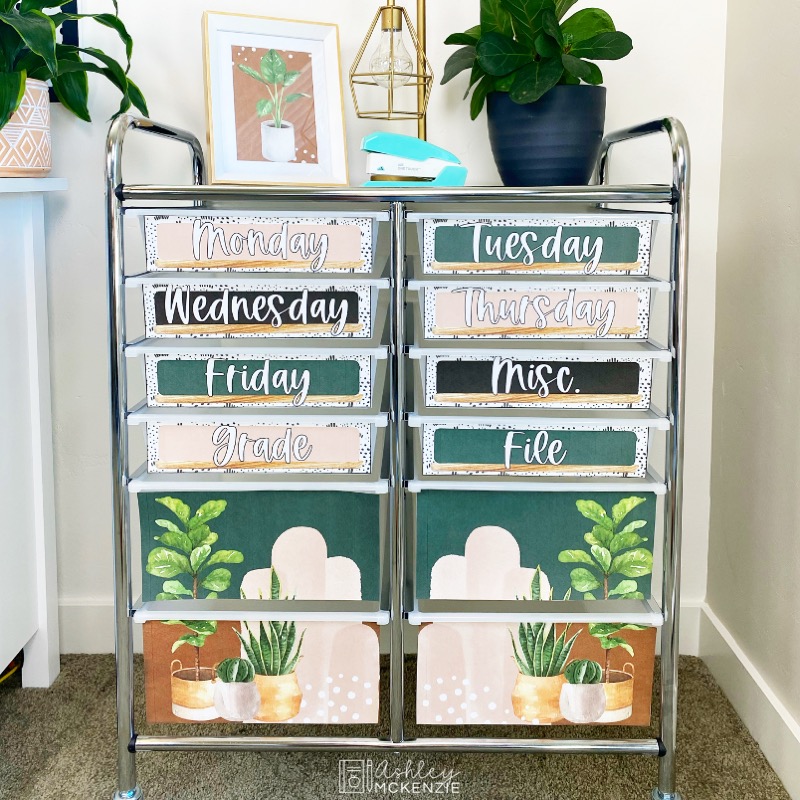 Rolling cart labels for an organized classroom