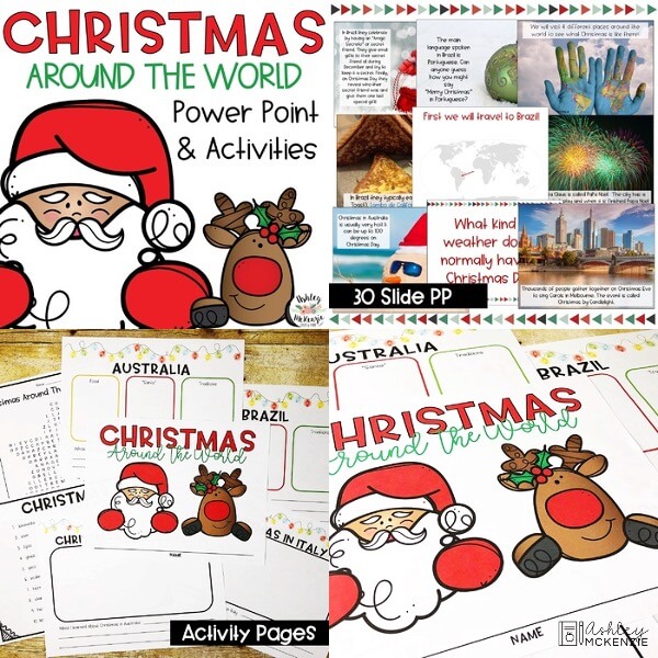Christmas Around the World PowerPoint presentation and activities, teach students about holiday traditions around the globe
