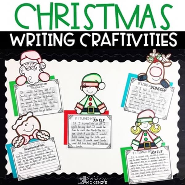 Christmas writing crafts and activities with multiple writing prompts and holiday themed craft topper options