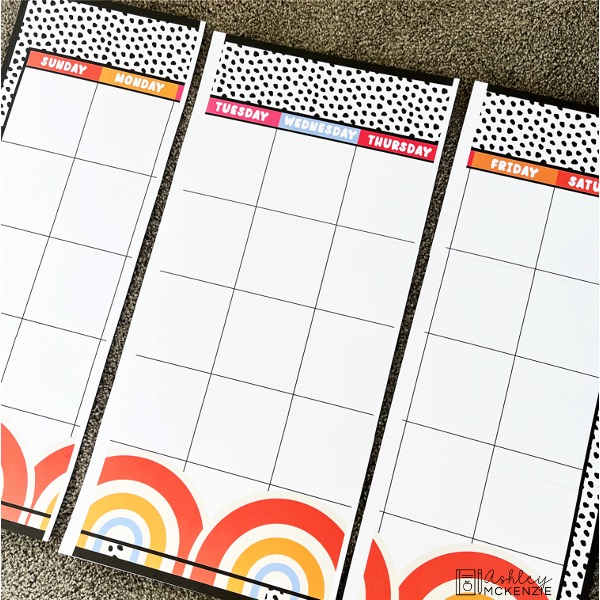 Print from home calendar pieces are assembled into three columns first