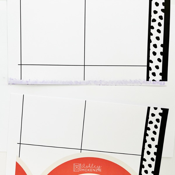 To assemble printed calendar pages, put glue along edge and overlap pages to attach them together