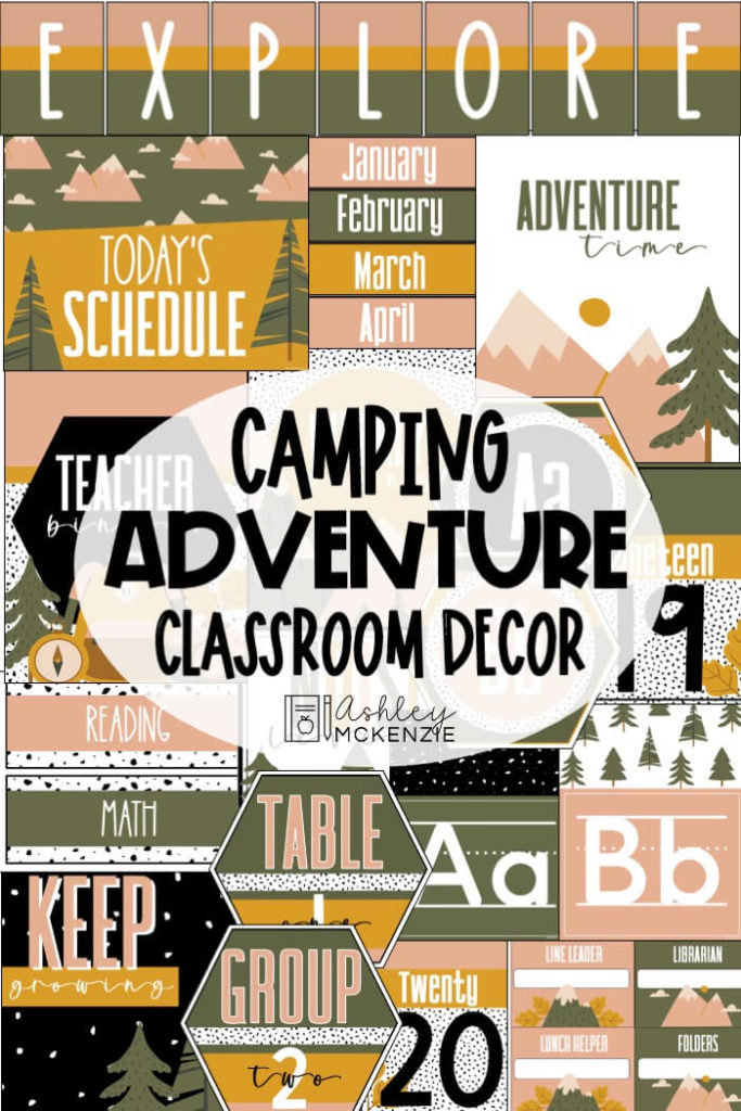 A camping adventure themed classroom decor bundle packed full of useful resources, including classroom posters, alphabet posters, table or group signs, and much more.