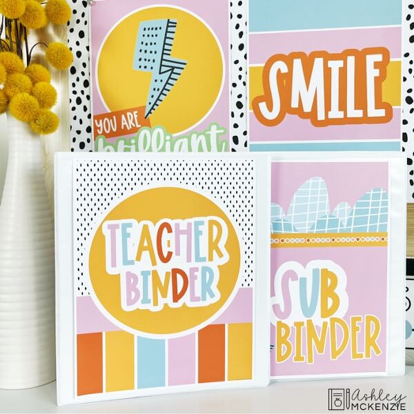 Two teacher binders are featured in a warm and bright colored theme.