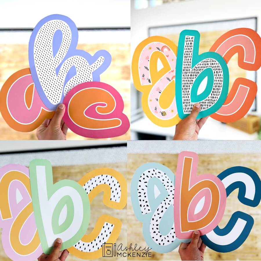 A variety of bulletin board letters in bright styles.