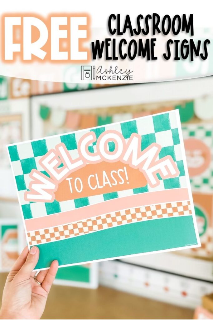 Free classroom welcome signs featuring the saying "Welcome to class" in a checkered theme.