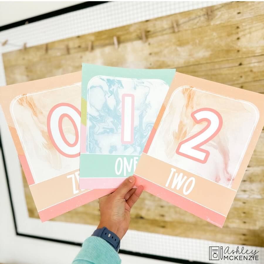 Number posters featuring a pastel classroom decor design