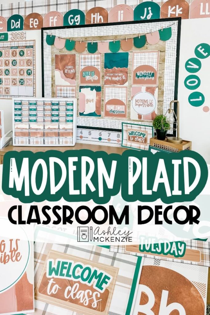 Modern Plaid Classroom Decor is featured in a classroom setting