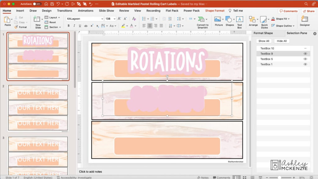 A screenshot showing how to edit the text in the bottom layer text box in PowerPoint