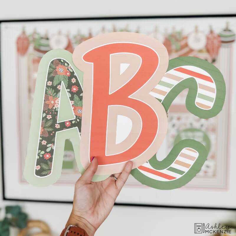 Christmas themed bulletin board letters in a primary friendly font used for holiday classroom decor