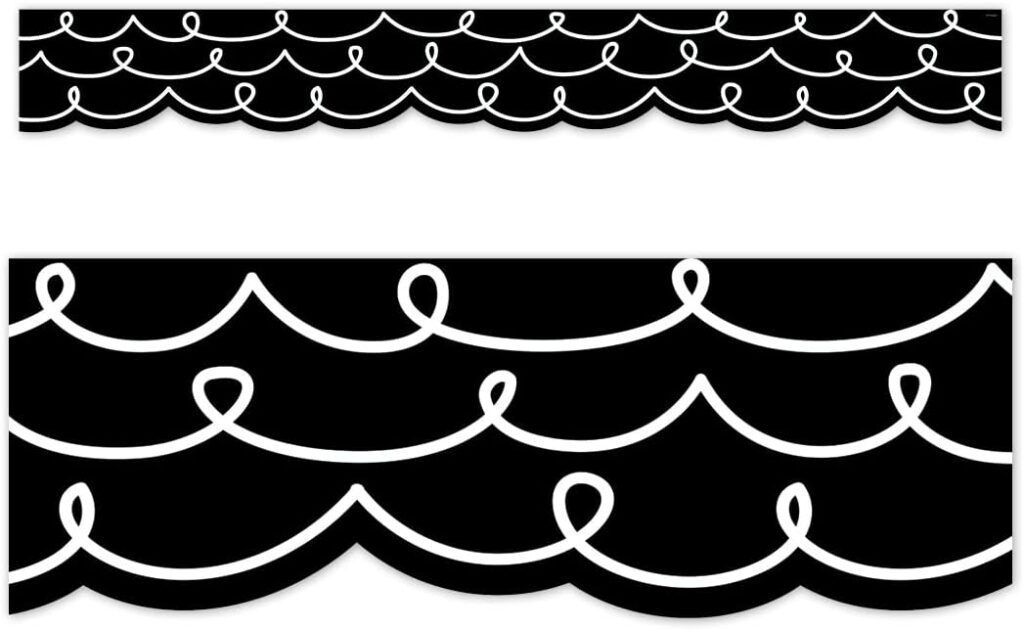 A bulletin board border with 3 rows of swirly lines on a black background