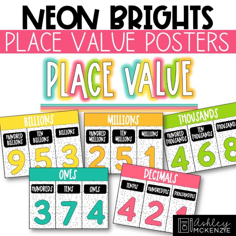 Colorful place value posters for classroom display