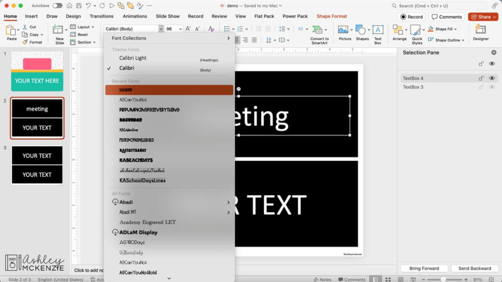 A computer screen showing how to change font in PowerPoint